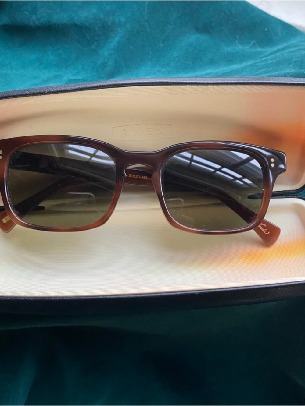 RAEN Dodson Tortoise Handcrafted Italian sunglasses with Dark Green Lenses